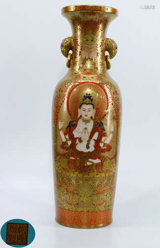 A GILDED THANGKA GUANYIN PATTERN VASE