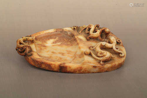 206 BC-220 AD, A DRAGON PATTERN WHITE JADE INKSTONE, HAN DYNASTY