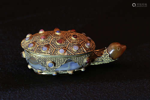 7-9TH CENTURY, A TREASURES INLAY AGATE TURTLE STATUE, TANG DYNASTY