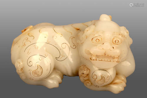 206 BC-220 AD, A AUSPICIOUS ANIMAL WHITE JADE ORNMENT, HAN DYNASTY