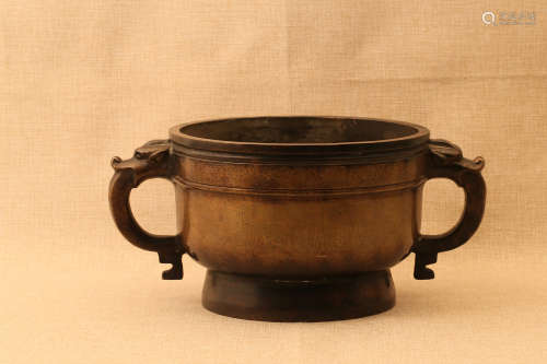 17-19TH CENTURY, A SILVER INLAY BRONZE CENSER,QING DYNASTY