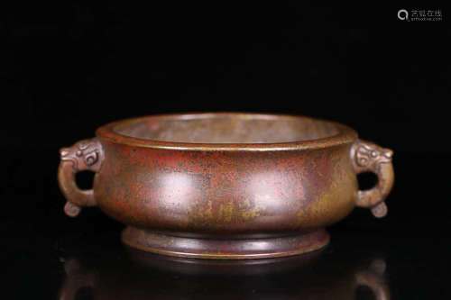 17-19TH CENTURY, A DOUBLE-EAR BRONZE CENSER, QING DYNASTY
