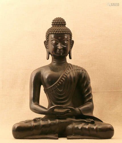 14-16TH CENTURY, A BUDDHA PURPLE BRONZE STATUE, MING DYNASTY