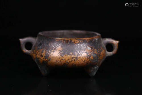 18-19TH CENTURY, A DOUBLE-EAR BRONZE TRIPOD CENSER, LATE QING DYNASTY