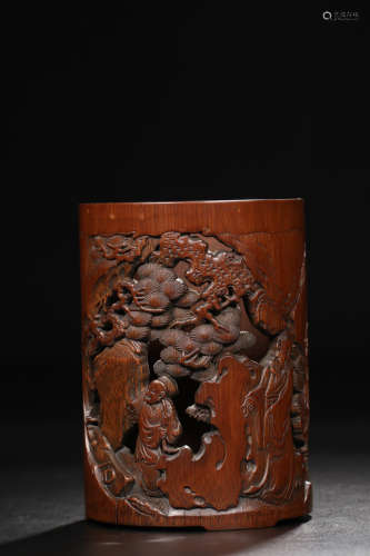 17-19TH CENTURY, A STORY DESIGN BAMBOO BRUSH POT, QING DYNASTY
