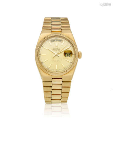 Oysterquartz Day Date, Ref: 19018, Sold 25th July 1979  Rolex. An 18k gold quartz calendar bracelet watch