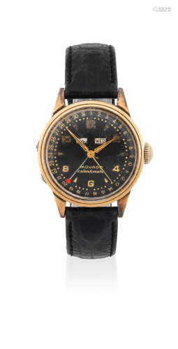 Calendomatic, Ref: 16352, Circa 1950  Movado. A stainless steel and gold capped automatic triple calendar wristwatch