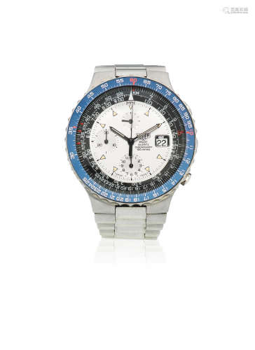 Pilot Quartz, Ref: 230.006 White, Circa 1980  Heuer. A stainless steel quartz calendar chronograph bracelet watch
