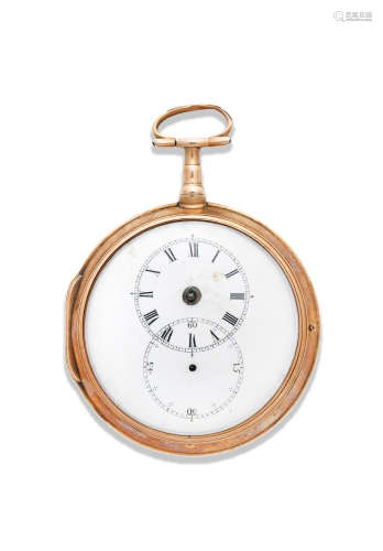 London Hallmark for 1800  An 18K gold key wind open face pair case pocket watch