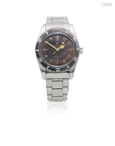 Submariner, Ref: 6536-1, Circa 1958  Rolex. A stainless steel automatic bracelet watch with tropical gilt dial