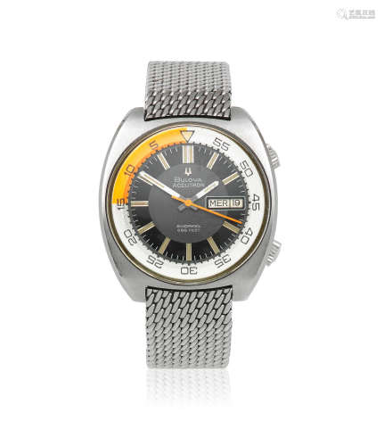 Snorkel 666 Feet, Circa 1970  Bulova. A stainless steel electronic calendar divers bracelet watch