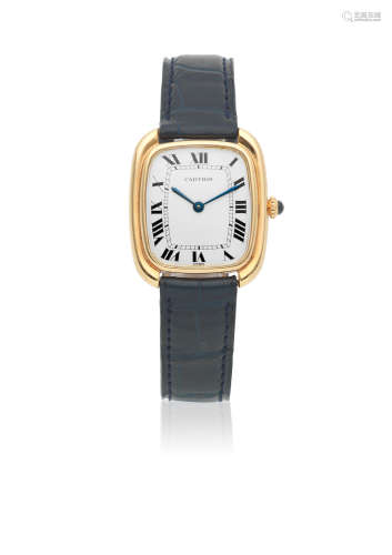 Ellipse, Circa 1990  Cartier. A mid-size 18K gold automatic rectangular wristwatch