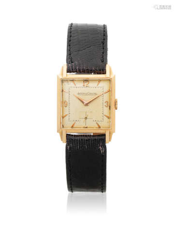 Circa 1948  Jaeger-Lecoultre. An 18K gold manual wind square wristwatch