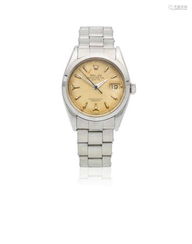 Oyster Perpetual Date, Ref: 6534, Circa 1956  Rolex. A stainless steel automatic calendar bracelet watch with roulette date wheel