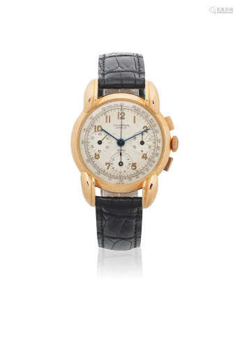 Compax, Circa 1950  Universal Genève. An 18K rose gold manual wind chronograph wristwatch with oversized lugs