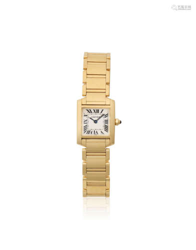 Tank Française, Ref: 1820, Circa 2000  Cartier. A lady's 18K gold quartz rectangular bracelet watch