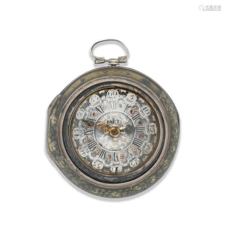 London Hallmark for 1774  Tarts. A continental silver, gilt metal and shagreen triple cased key wind pocket watch with repoussé decoration for the Dutch market