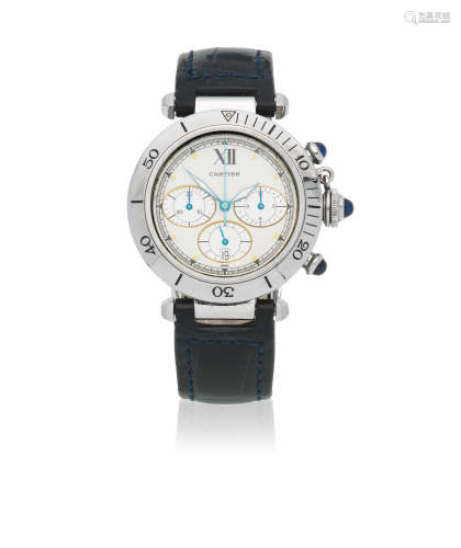 Pasha, Ref: 1050 1, Circa 1995  Cartier. A stainless steel quartz calendar chronograph wristwatch