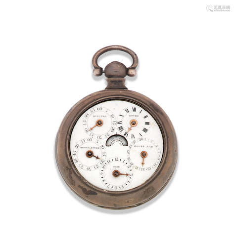 Circa 1830  A silver key wind dual sided open face pocket watch with tidal and moon age indication