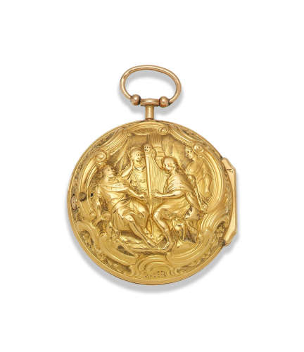 London Hallmark for 1766  Rayment, London. A gold key wind pair case pocket watch with repousse decoration