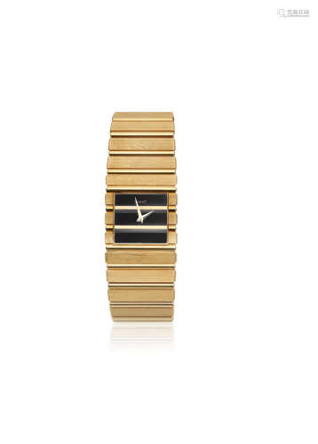 Polo, Ref: 7131 C 701, Circa 1980  Piaget. An 18K gold manual wind bracelet watch with onyx dial