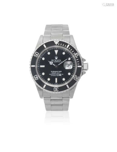 Submariner, Ref: 16610, Circa 1999  Rolex. A stainless steel automatic calendar bracelet watch
