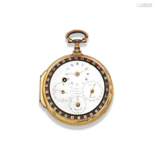 Circa 1780  William Pybus, London. A gilt double dial consular case verge watch with day, date and moon phase indication
