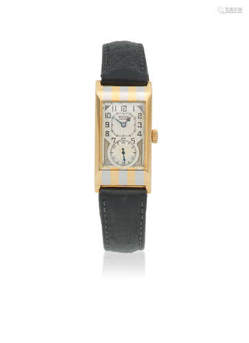 Prince 'Tiger Stripe', Ref: 1343B, Glasgow Import mark for 1929  Rolex. A fine 18K striped white and yellow gold manual wind rectangular wristwatch