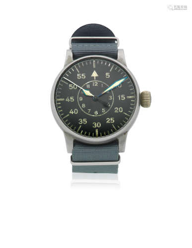 Circa 1942  A. Lange & Sohne. An oversized German military steel manual wind observation wristwatch accompanied by a pilots compass