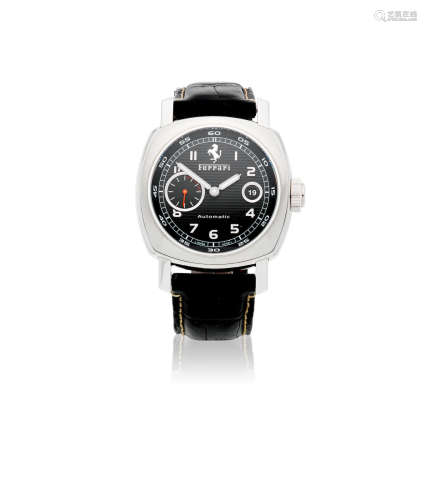 Ref: FER00001, No.F B075/500, Circa 2006  Panerai for Ferrari. A stainless steel automatic calendar wristwatch