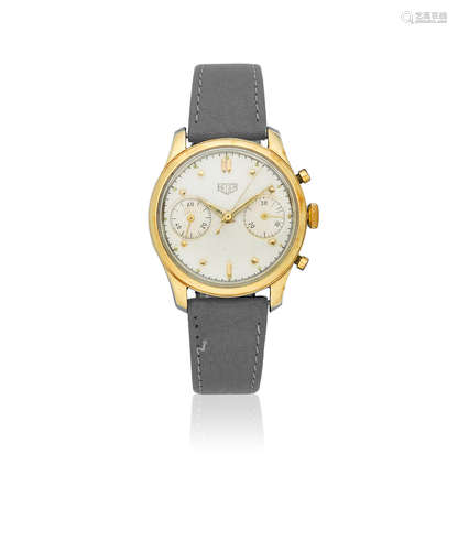 Circa 1950  Heuer. A stainless steel and gold plated manual wind chronograph wristwatch