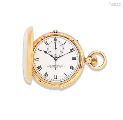 London Hallmark for 1885  Sir John Bennett, 65 & 64 Cheapside, London. A good 18K gold keyless wind chronograph quarter repeating full hunter pocket watch