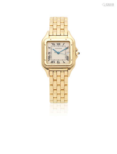 Panthere, Ref: 1060, Circa 1990  Cartier. A midsize 18K gold quartz calendar bracelet watch