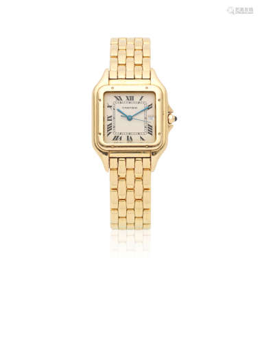 Panthere, Ref: 1060, Circa 1990  Cartier. A midsize 18K gold quartz calendar bracelet watch