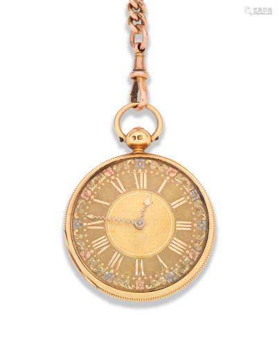 London Hallmark for 1822  Matthew West, Dublin. An 18K gold key wind open face pocket watch