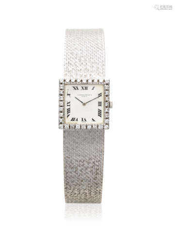 Ref: 7147, Circa 1975  Vacheron & Constantin. A lady's 18K white gold and diamond set manual wind square bracelet watch