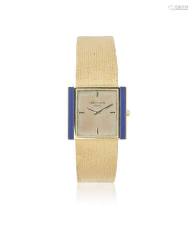 Ref: 3578/1, Circa 1976  Patek Philippe. An 18K gold and lapis lazuli manual wind rectangular bracelet watch