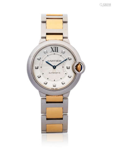 Ballon Bleu, Ref: 3284, Circa 2013  Cartier. A stainless steel and gold automatic bracelet watch with diamond set dial