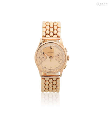 Circa 1950  Ulysse Nardin. An 18K rose gold manual wind chronograph bracelet watch