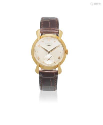 Ref: 5950/1, Circa 1950  Longines. An 18K gold manual wind wristwatch with oversized lugs