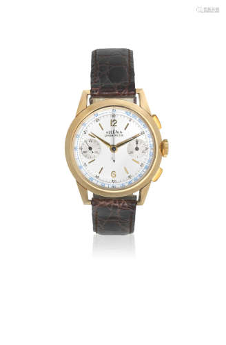 Circa 1960  Vulcain. An 18K gold manual wind chronograph wristwatch