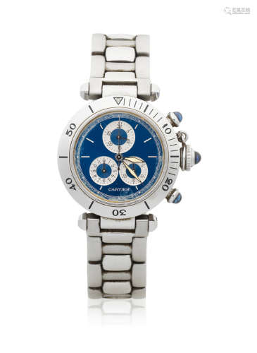 Pasha, Ref: 1352/1, Circa 1990  Cartier. A stainless steel quartz calendar chronograph bracelet watch