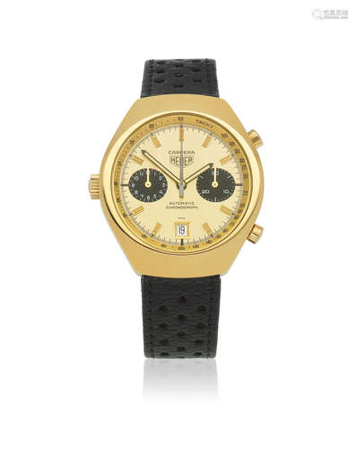 Carrera, Ref: 110.515, Circa 1975  Heuer. A gold plated and stainless steel automatic calendar chronograph wristwatch