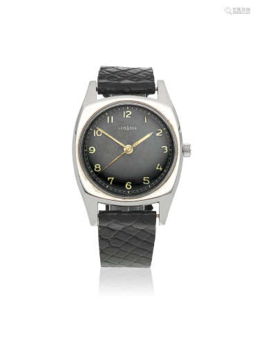 Circa 1950  Lemania. A stainless steel manual wind military cushion form wristwatch issued to the Czech Air Force