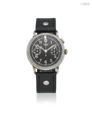 Flieger Chronograph, Ref: 358, Circa 1940  Heuer. A chrome plated manual wind single button chronograph wristwatch