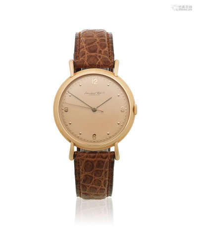 Circa 1950  International Watch Company. An 18K rose gold manual wind wristwatch