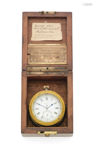 London Hallmark for 1914  H.Williamson Ltd, 81 Farringdon Road, London. A silver keyless wind open face Observation chronometer deck watch with wooden display box