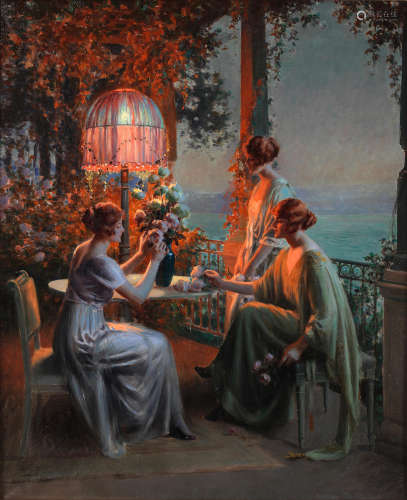 Elégantes sur la terasse au clair de lune   Delphin Enjolras(French, 1857-1945)