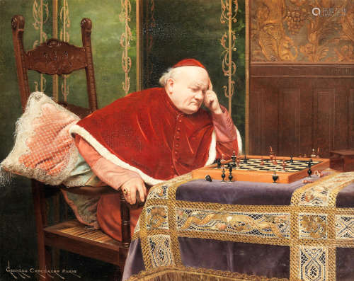 The chess game Georges Croegaert(Belgian, 1848-1923)