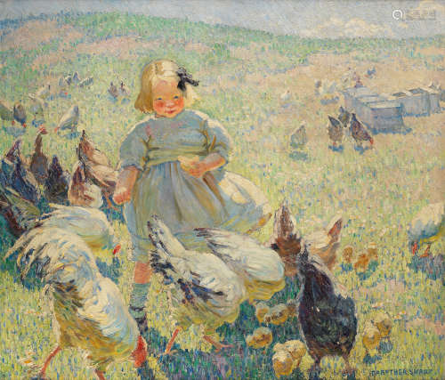 Feeding the chickens Dorothea Sharp, RBA, ROI(British, 1874-1955)